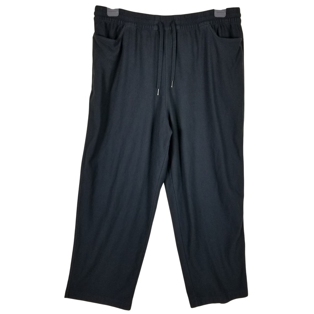 Athleta Cropped Pants Womens 2X Black Cotton Blend Stretch Drawstring 7s
